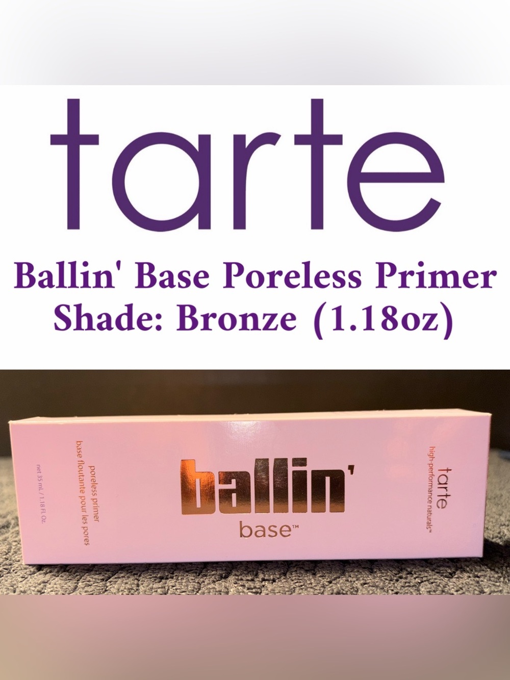 Tarte - Ballin' Base Poreless Primer in Bronze (1.18 fl. oz.) - New in Box